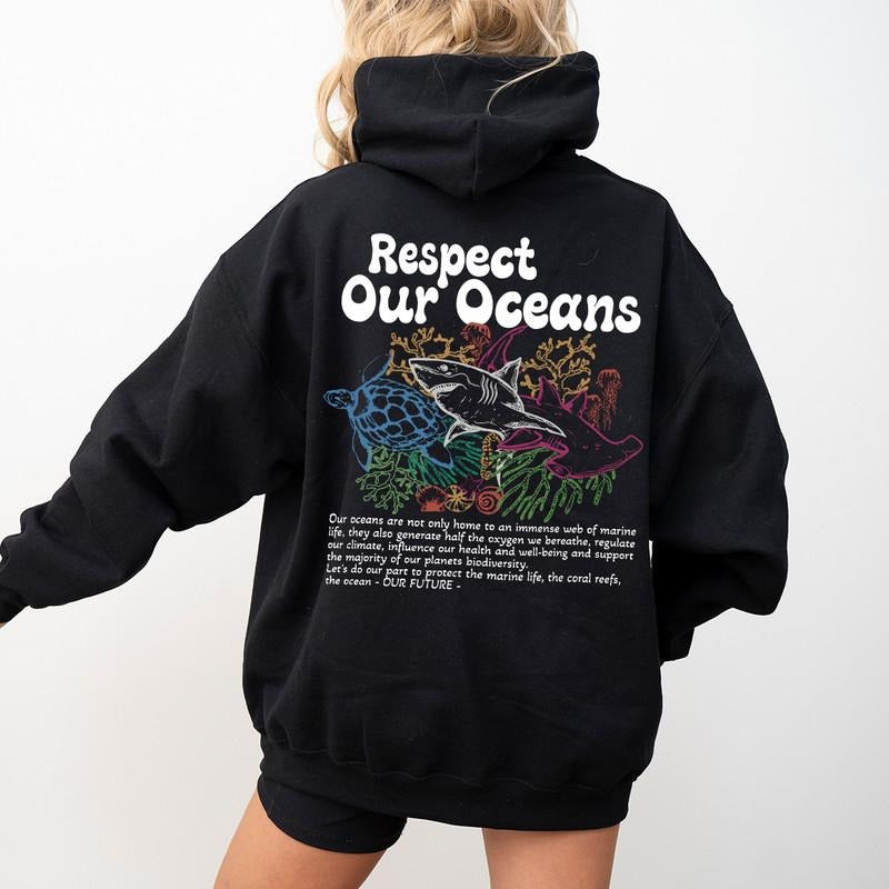 Protect Our Oceans Hoodie, Shark Sweatshirt, Save The Ocean Shirt, Possitive Crewneck, Marine Biologist Sweatshirt,...