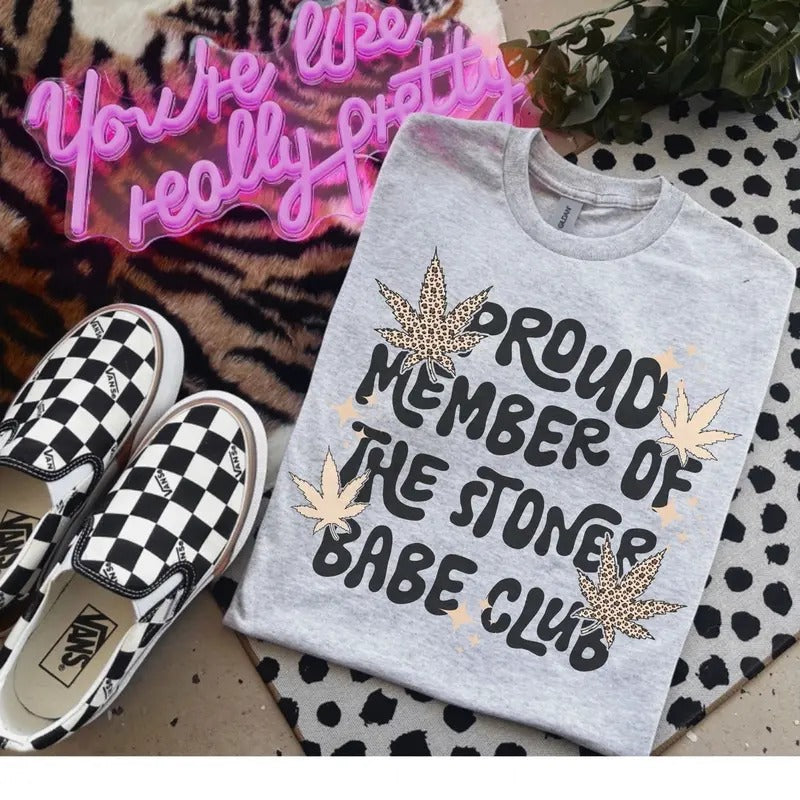 Proud Member Of The Stoner Babe Club - Bleached Shirt - Gildan Hoodie, Sweatshirt | HypeDripTees.com