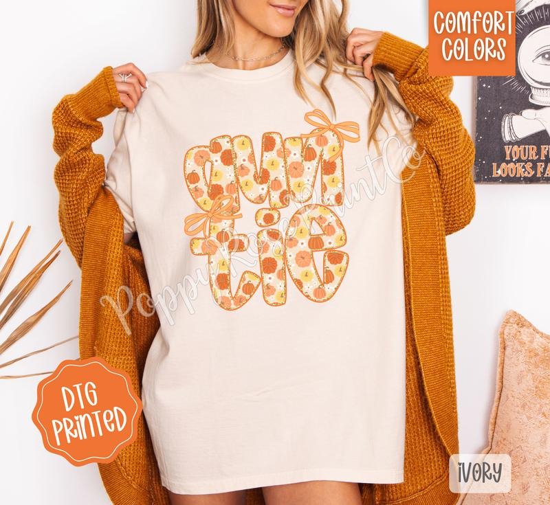 Pumpkin Auntie Shirt Comfort Colors, Trendy Fall Tshirt Hoodie, Sweatshirt | HypeDripTees.com