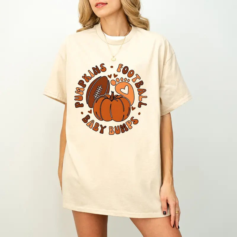 Pumpkin Baby Bump Sweatshirt, Fall Pregnancy Tee Pumpkins Football and Baby Bumps Football Shirt, Football Pregnancy...