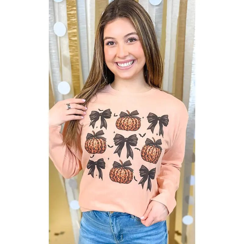 Pumpkin Bows Long Sleeve Graphic T-Shirt Hoodie, Sweatshirt | HypeDripTees.com