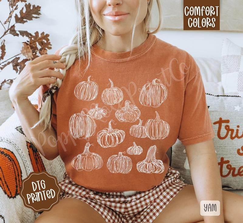 Pumpkin Doodles Comfort Colors Shirt, Trendy Women's Fall Tshirt Hoodie, Sweatshirt | HypeDripTees.com