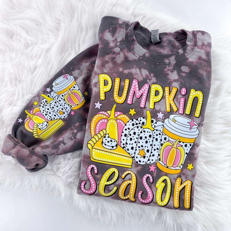 Pumpkin Season Fall Marbled Sweatshirt or Hoodie with sleeve print Comfy Womenswear Tops T-Shirts | HypeDripTees.com