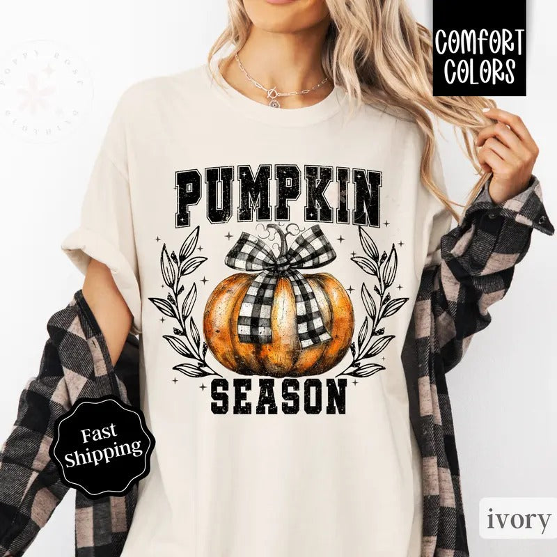 Pumpkin Season Shirt Comfort Colors, Fall Tshirt,  October Vibes Shirt for Women Oversized Crewneck Tee Hoodie, Sweatshirt