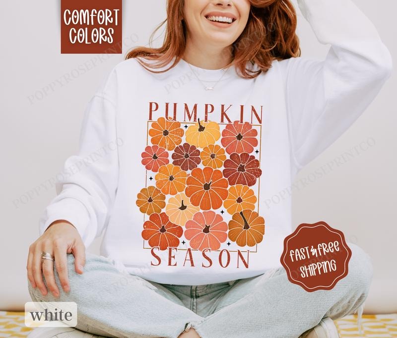 Pumpkin Season Sweatshirt Comfort Colors, Fall Sweater Womenswear Autumn Crewneck T-Shirts, Hoodie | HypeDripTees.com