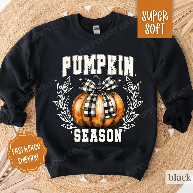 Pumpkin Season Sweatshirt, Cute Fall Crewneck, Womens Sweatshirt, Fall Pumpkin Sweater T-Shirts, Hoodie | HypeDripTees.com