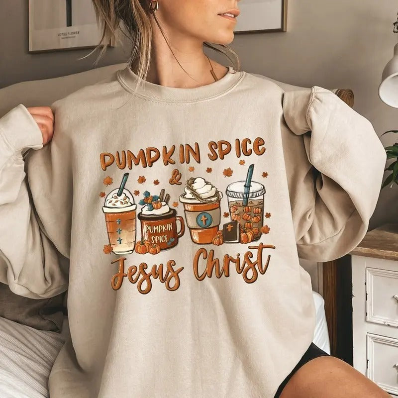 Pumpkin Spice Jesus Christ Fall Coffee Sweater, Cute Fall Sweatshirt Unisex T-Shirts, Hoodie | HypeDripTees.com