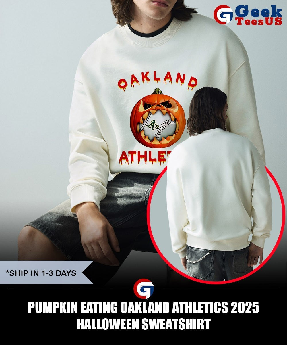 Pumpkin eating Oakland Athletics 2025 Halloween shirt