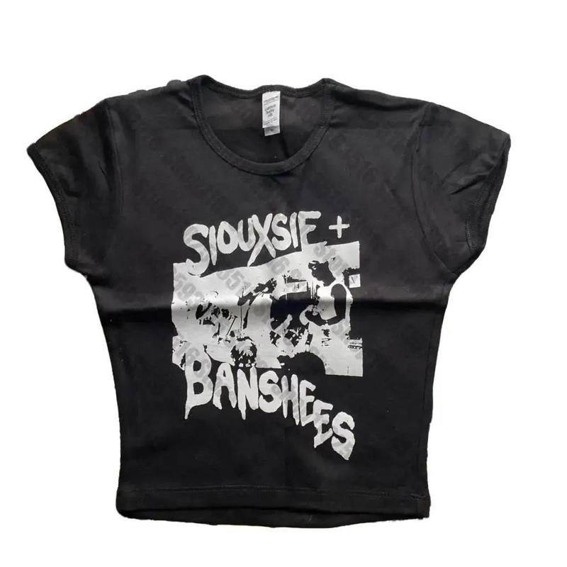 Punk Y2K Baby Tee Short Sleeve Top Gothic Street T-shirt Women's Star Rock singer Print T-shirt Women's Summer Top Emo...