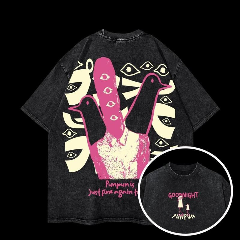 Punpun, Heavy Oversized Acid-Washed Unisex Anime T-Shirt, Streetwear & Gym Style, GOODNIGHT PUNPUN, Cozy Fit, Perfect for...