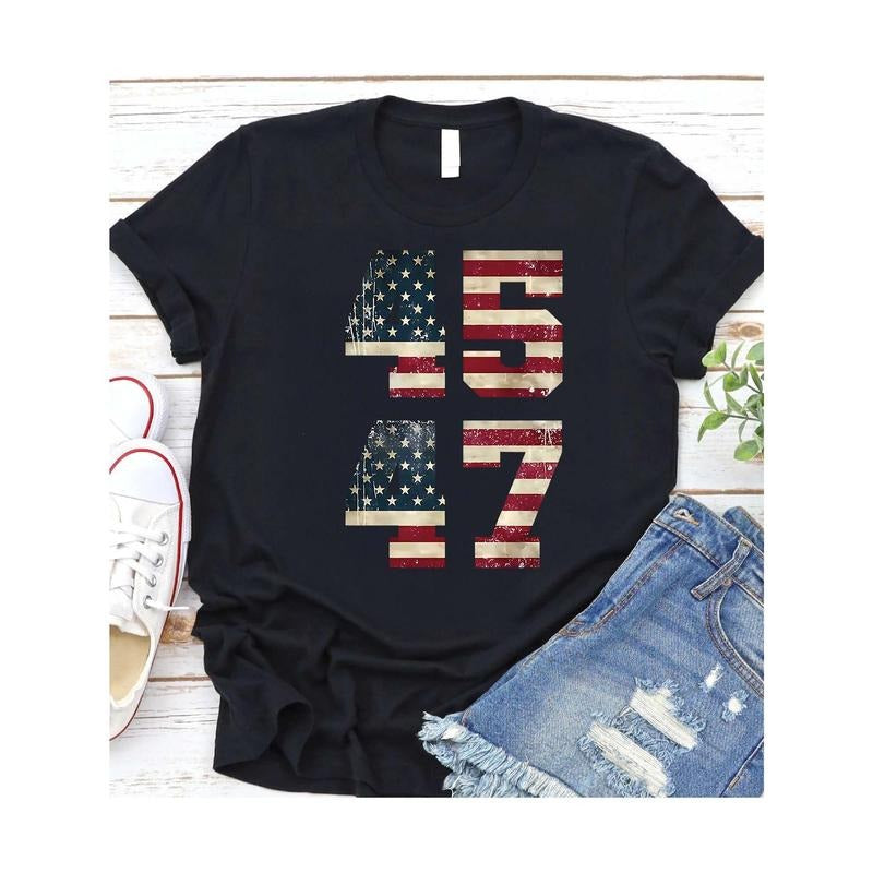 Pure Cotton Black Women's T - Shirt: "Patriotic American Flag Numbers 45 47" Hoodie, Sweatshirt | HypeDripTees.com