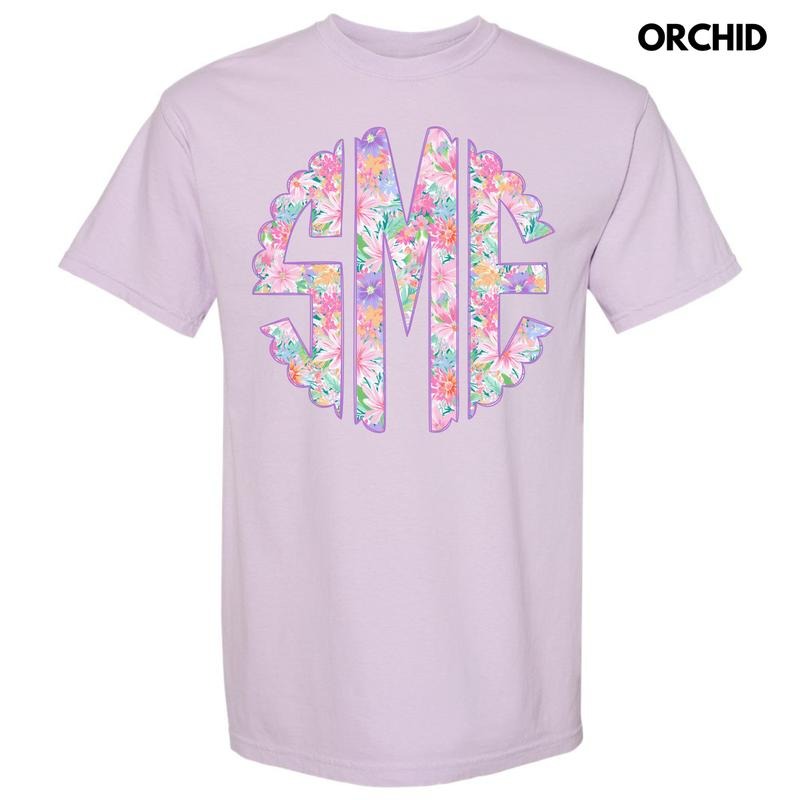 Purple Blossoms Monogram Comfort Colors T-Shirt 'NLB' Hoodie, Sweatshirt | HypeDripTees.com