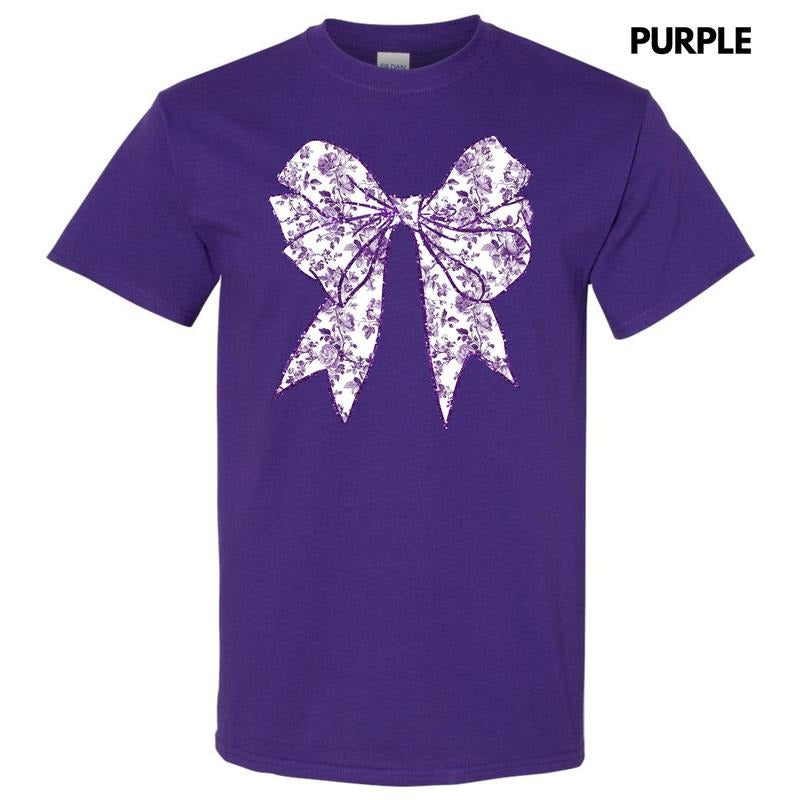 Purple Floral Bow Gildan Short Sleeve T-Shirt 'NLB' Hoodie, Sweatshirt | HypeDripTees.com