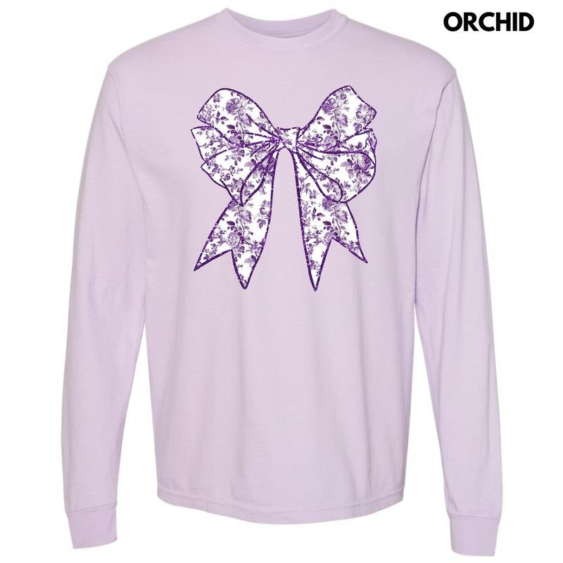 Purple Floral Bow Long Sleeve Comfort Colors T-Shirt 'NLB' Hoodie, Sweatshirt | HypeDripTees.com