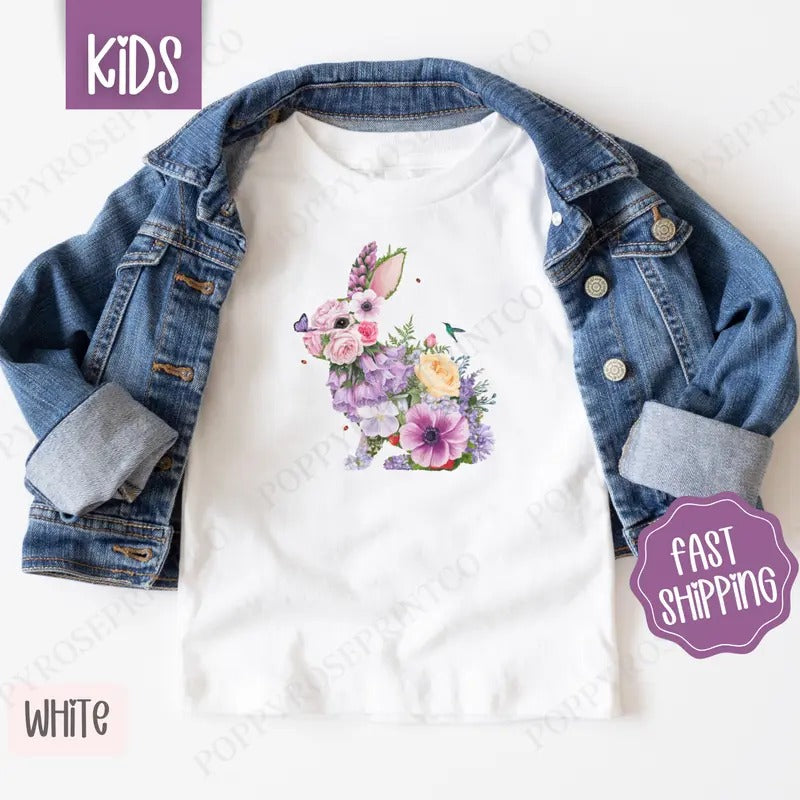Purple Floral Bunny Shirt Easter Children'S Cute Gildan T-Shirts, Hoodie, Sweatshirt