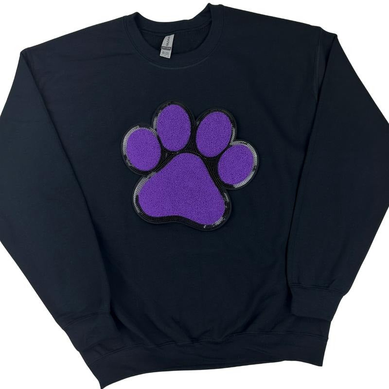 Purple Paw Chenille Patch Sweatshirt -- BLACK T-Shirts, Hoodie | HypeDripTees.com