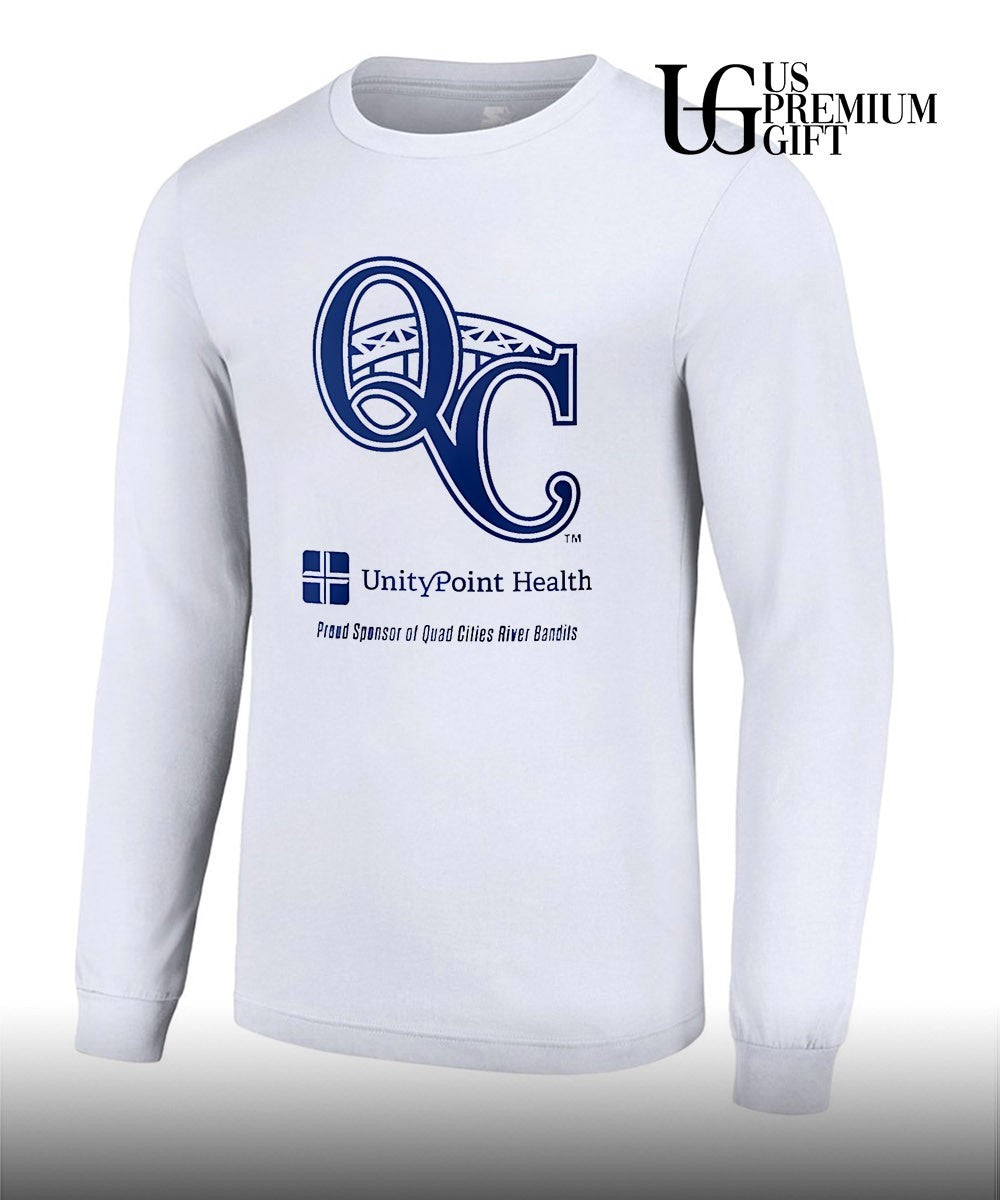 Quad Cities River Bandits proud sponsor of Quad Cities River Bandits QC bridge UnityPoint Health shirt