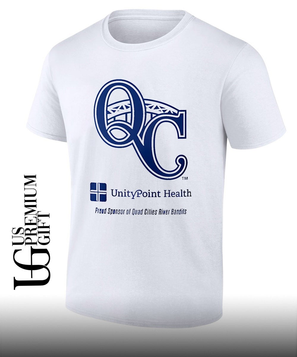 Quad Cities River Bandits proud sponsor of Quad Cities River Bandits QC bridge UnityPoint Health shirt