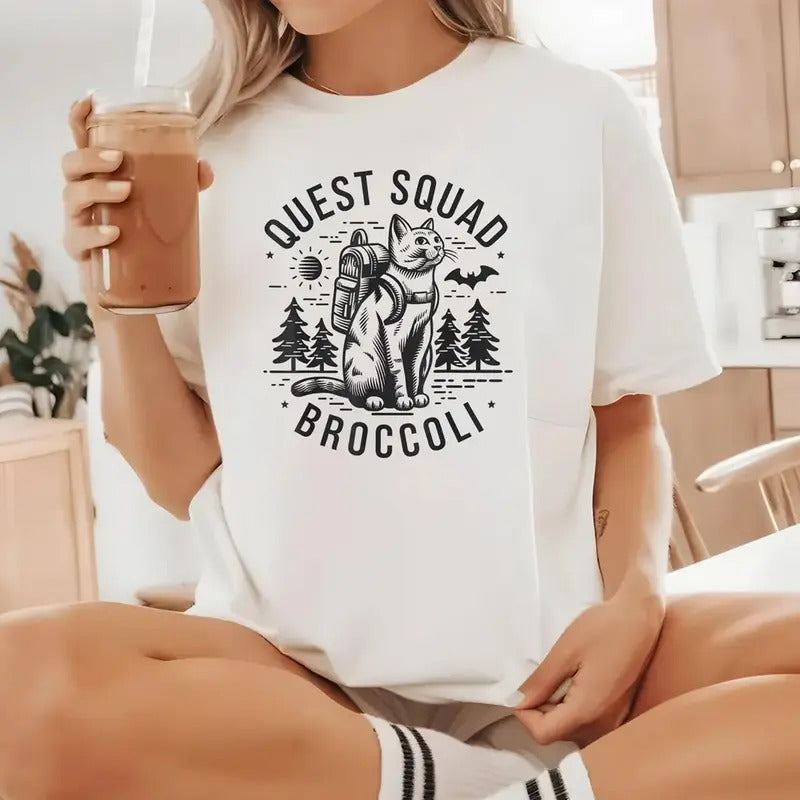 Quest Squad Broccoli Cat T-Shirt, Broccoli Cat Onyx Storm Shirt, Fourth Wing Shirt, Basgiath War CollegeGift For Fan, War...