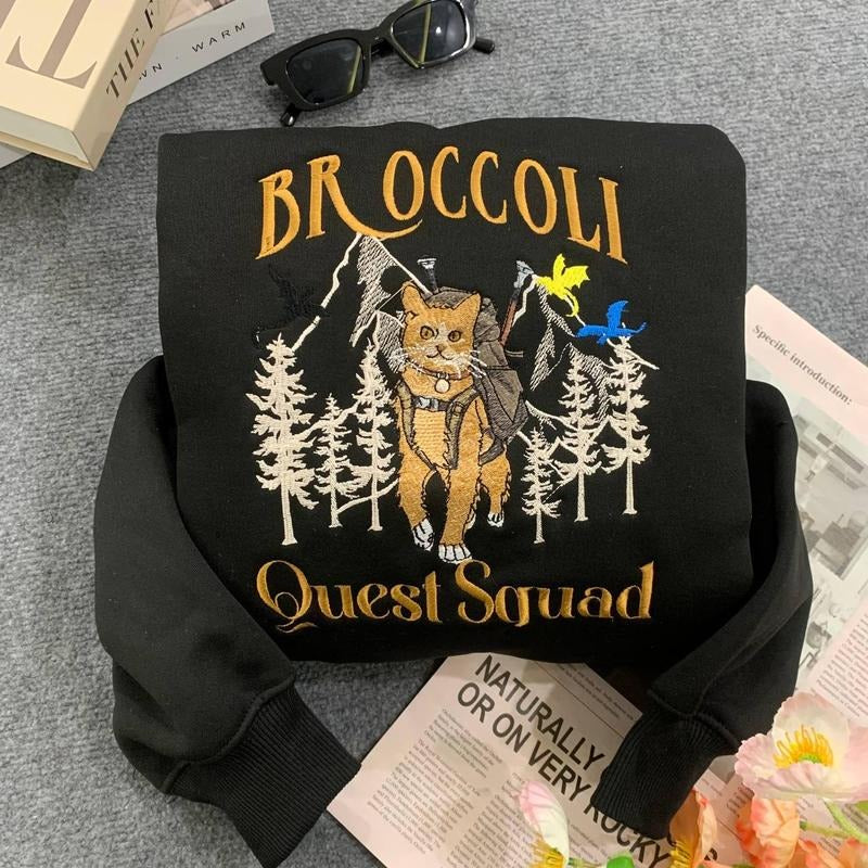 Quest Squad Broccoli Embroidered Sweatshirt, Onyx Storm, Basgiath War College, Dragon Rider, Bookish Gift, Romantasy Fans...