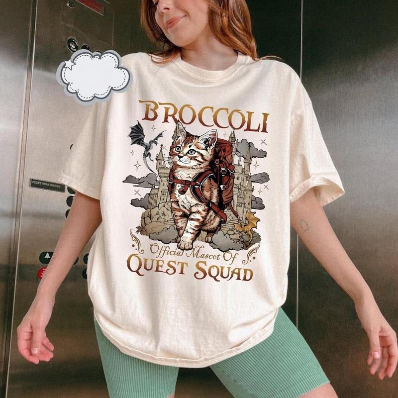 Quest Squad Broccoli Official Mascot Tee, Onyx Storm Shirt, Fourth Wing, Ridoc Romantasy Fan Shirt, Dragon Rider, Bookish...