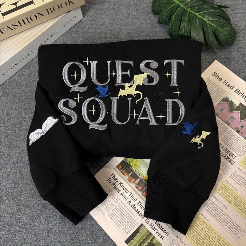 Quest Squad Embroidered Sweatshirt, Fourth Wing Shirt, Basgiath War College, Dragon Rider, Violet Sorrengail, Bookish...