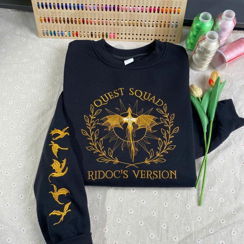 Quest Squad-Ridoc's Version Embroidered Sweatshirt, Onyx Storm Sweatshirt, Basgiath War College, Dragon Rider Shirt,...