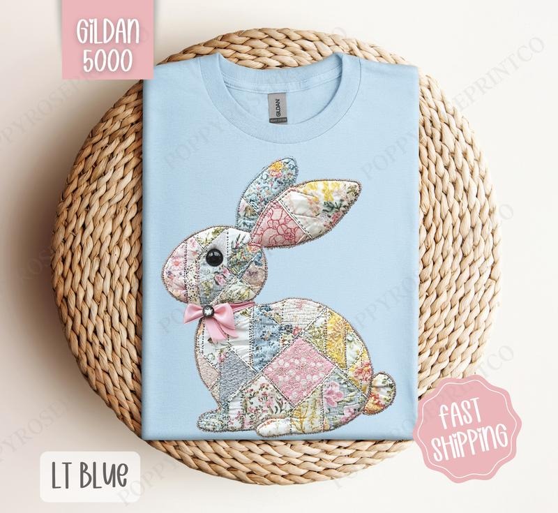 Quilted Bunny Gildan Shirt, Cute Easter Tshirt, Trendy Bunny Tee Hoodie, Sweatshirt | HypeDripTees.com