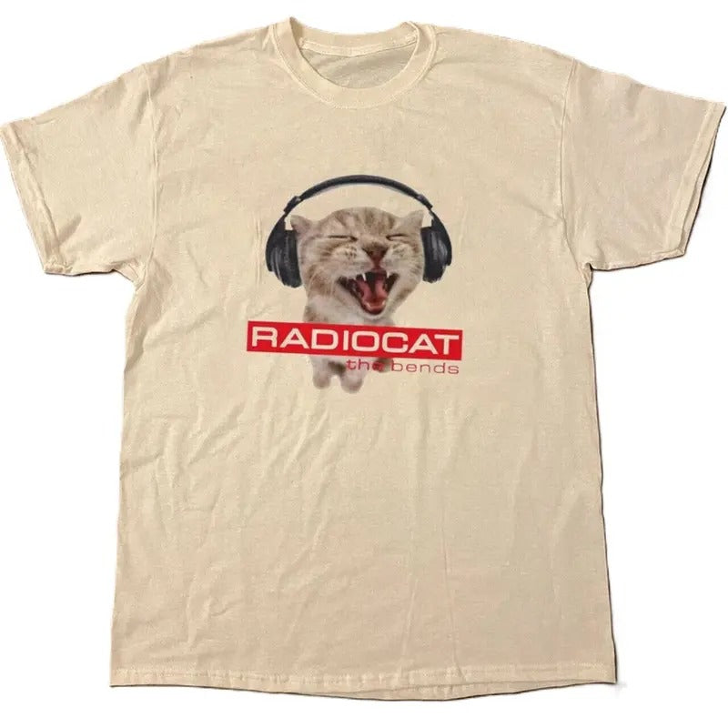 RARE!! Radiohead Cat Album Cover T-Shirt The Bends Concert Shirt Gift for Fans MenswearT-shirt, Vintage 90s style top...