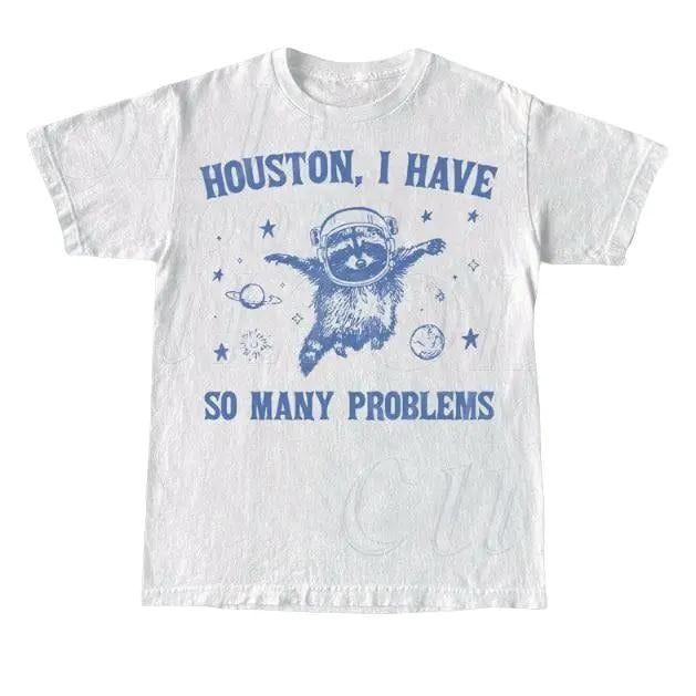 Raccoon In Space Retro 90s Graphic T-Shirt, Funny Galaxy Graphic T-shirt, Problems Gag Moon 90s Shirt, Vintage Animal Gag...