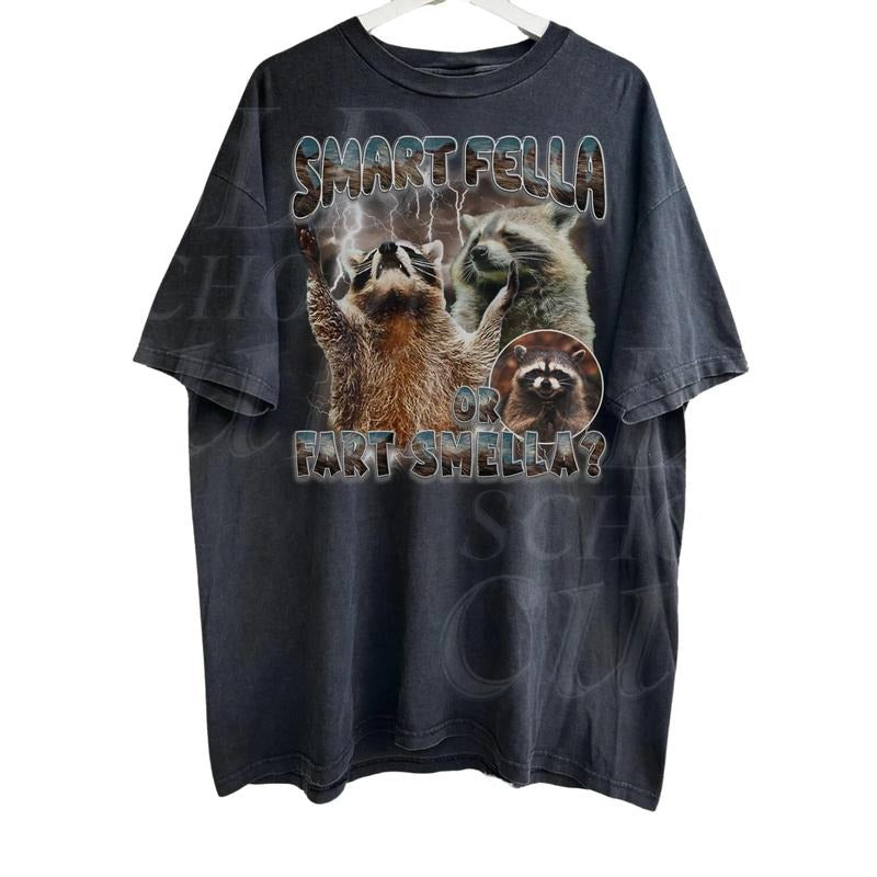 Raccoons Vintage Bootleg Graphic T-shirts, Retro Raccoon 90s Tshirt, Oversized Washed Tee, Smart Fella, Raccoon Lovers,...