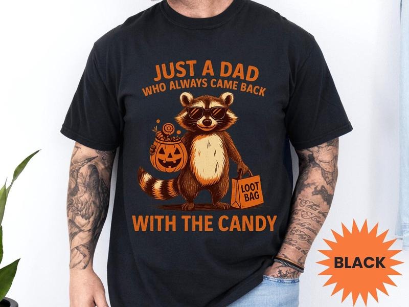 Racoon Dad Who Always Came Back With The Candy Halloween Tshirt, Racoon Mom Halloween Shirt, Spooky Dad Shit Tee,...