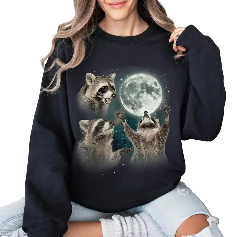 Racoons howling at the Moon Shirt, Racoon Meme Gift, Cute Animals Shirt Hoodie, Sweatshirt | HypeDripTees.com