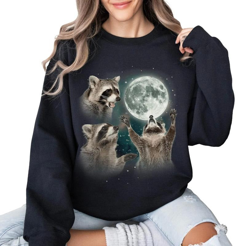 Racoons howling at the Moon Sweatshirt, Racoon meme shirt, Racoon Moon howling Shirt Hoodie | HypeDripTees.com