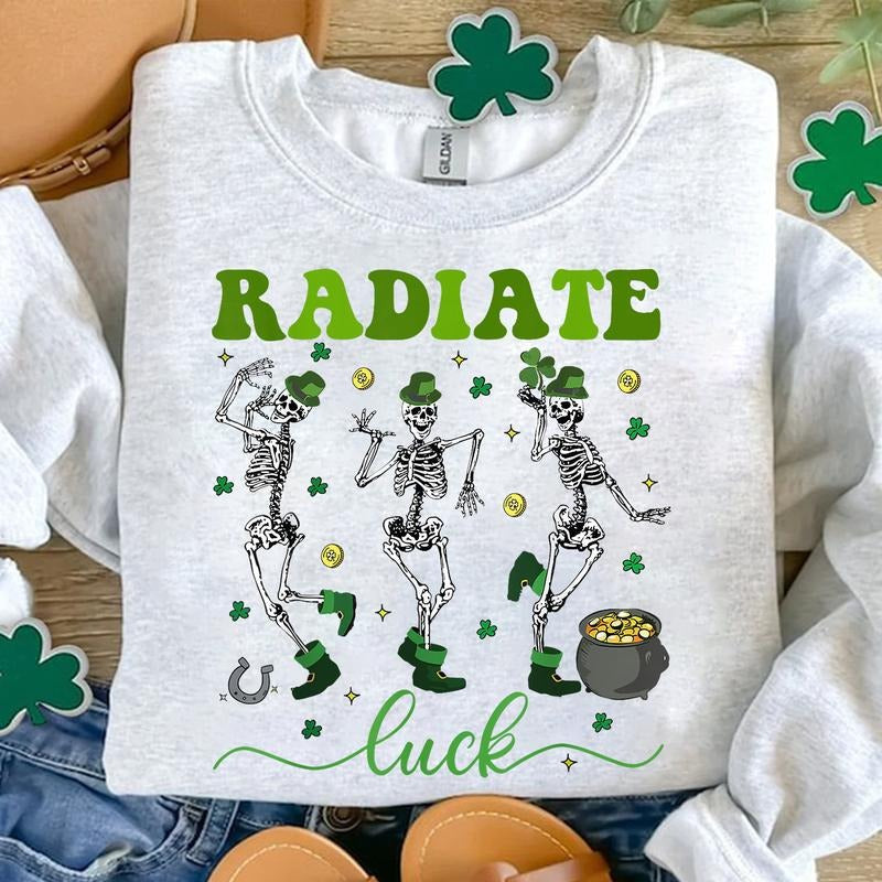 Radiate Luck Skeleton Radiology St Patrick's Day Shirt, Rad Tech Shirt Best Price Hoodie, Sweatshirt | HypeDripTees.com