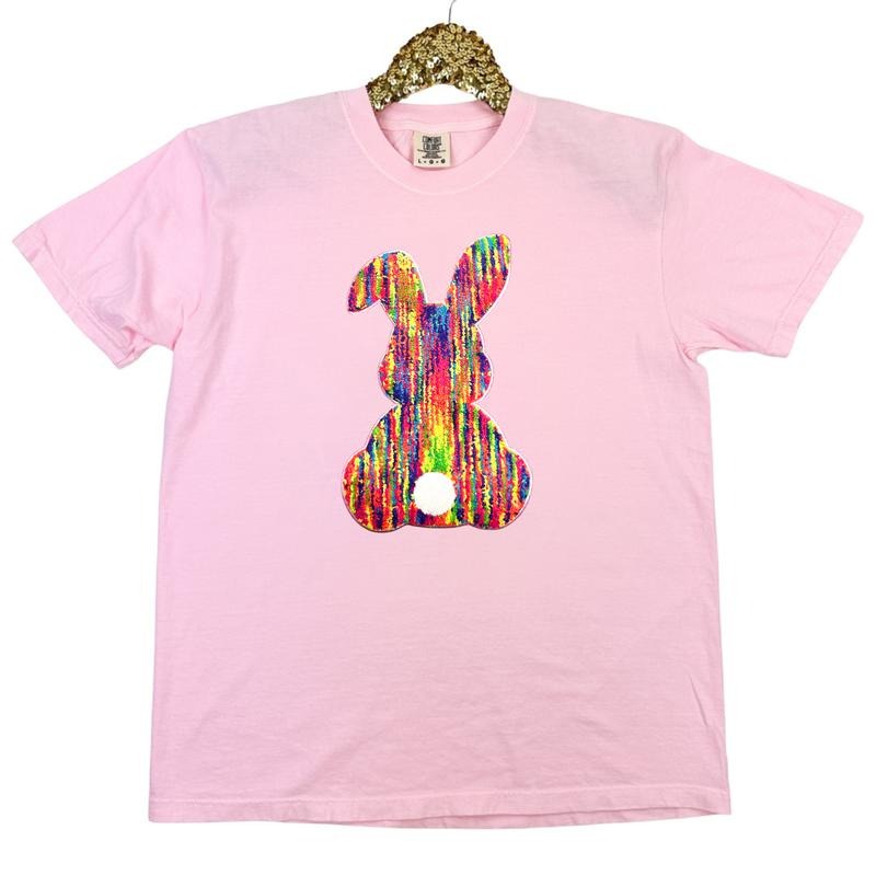 Rainbow Chenille Bunny Patch Comfort Colors T-Shirt Hoodie, Sweatshirt | HypeDripTees.com