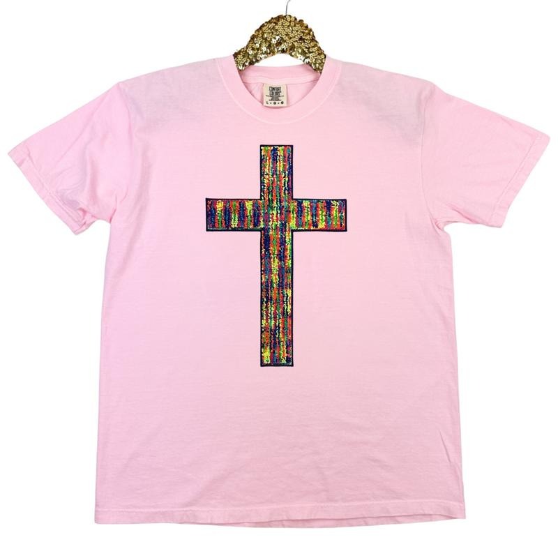 Rainbow Chenille Cross Comfort Colors T-Shirt Hoodie, Sweatshirt | HypeDripTees.com