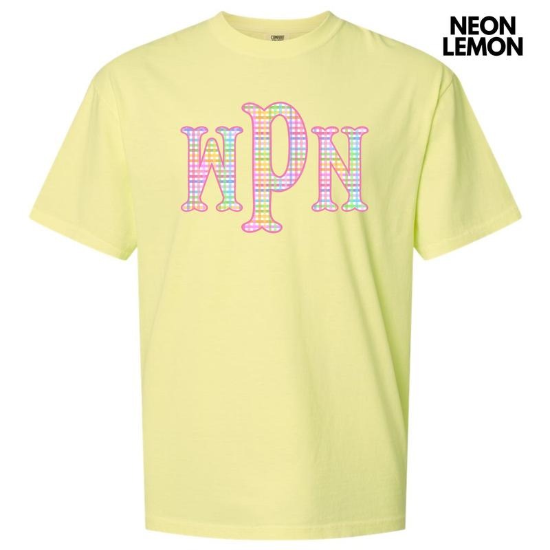 Rainbow Plaid Monogram Comfort Colors T-Shirt 'NLB' Hoodie, Sweatshirt | HypeDripTees.com