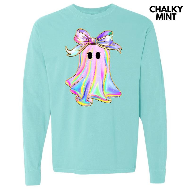Rainbow Sparkle Ghost Long Sleeve Comfort Colors T-Shirt 'NLB' Hoodie, Sweatshirt | HypeDripTees.com