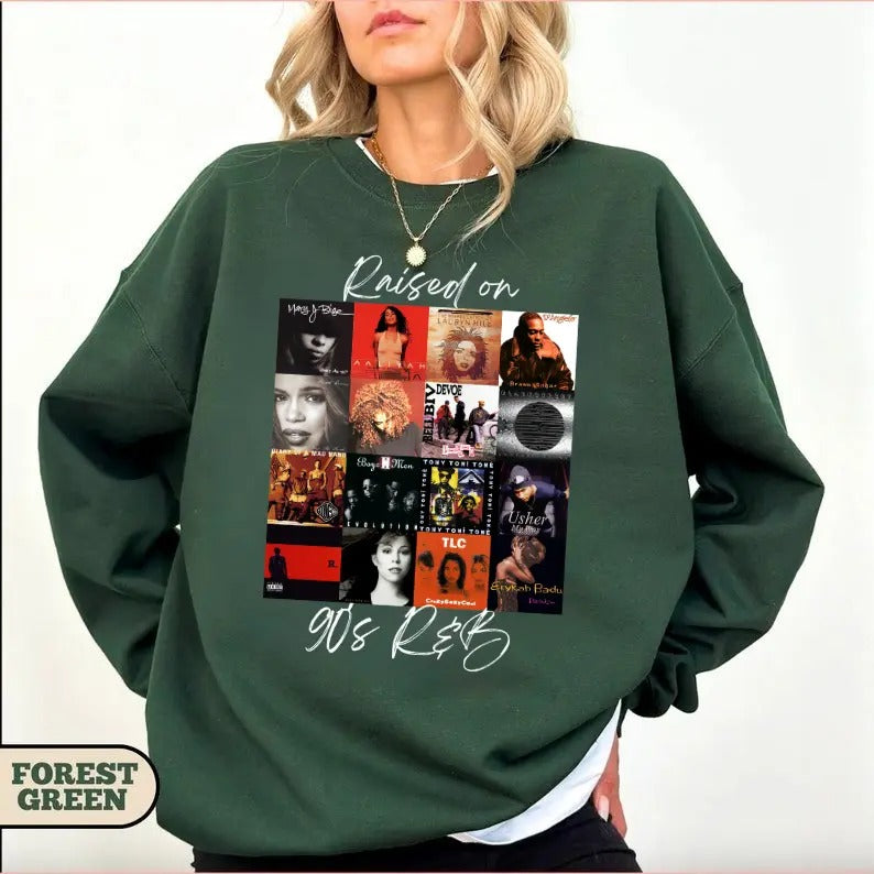Raised On 90s R&B Album Cover Music Artist Sweatshirt, Music Lover Sweatshirt, Black History, Nostalgia Sweatshirt, 90s...