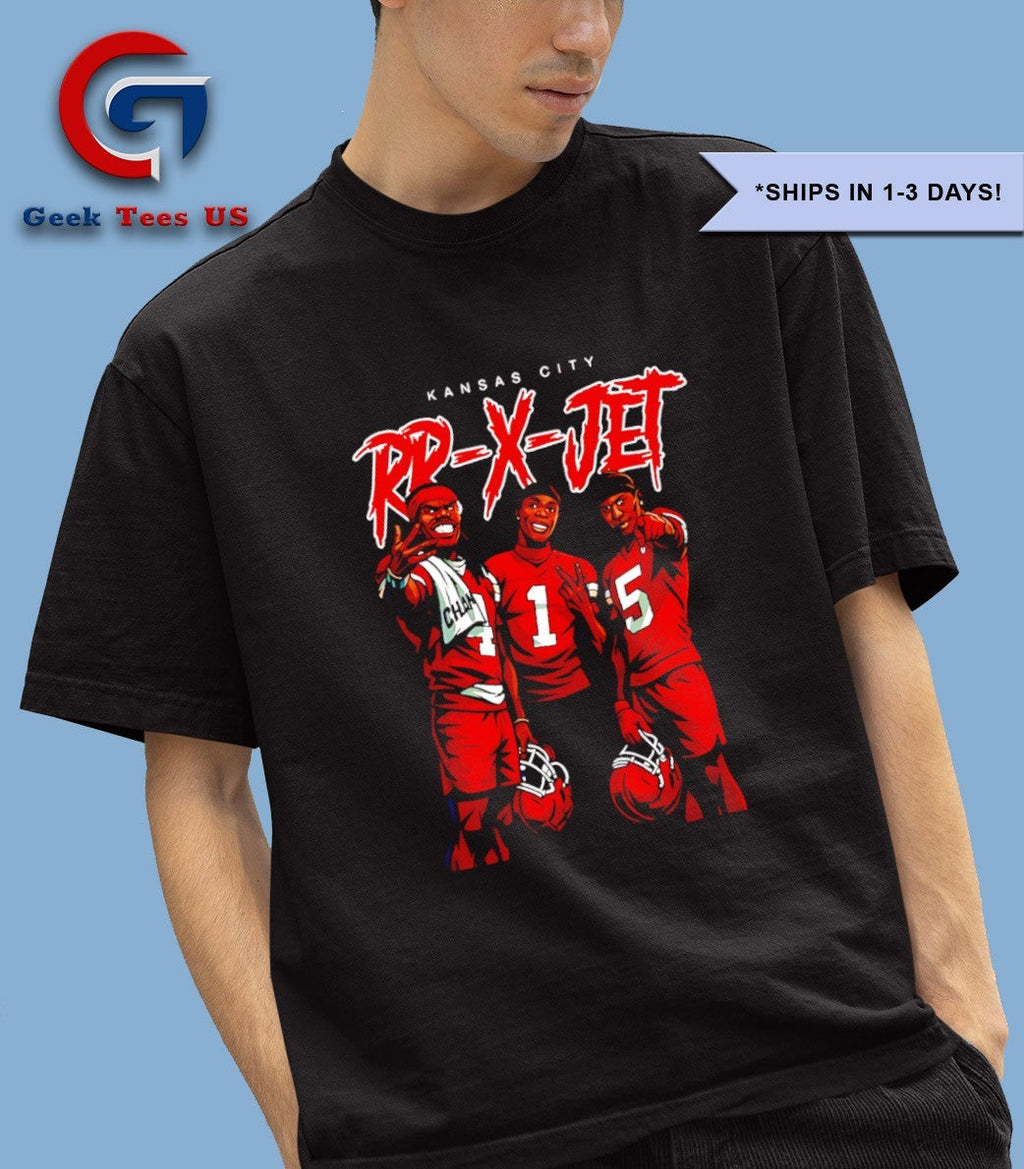 Rashee Rice wearing Kansas City RR-X-JET graphic shirt