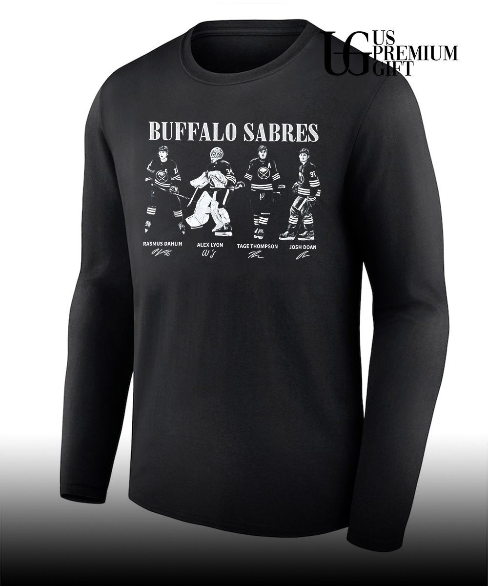 Rasmus Dahlin Alex Lyon Tage Thompson and Josh Doan Buffalo Sabres Team signature shirt