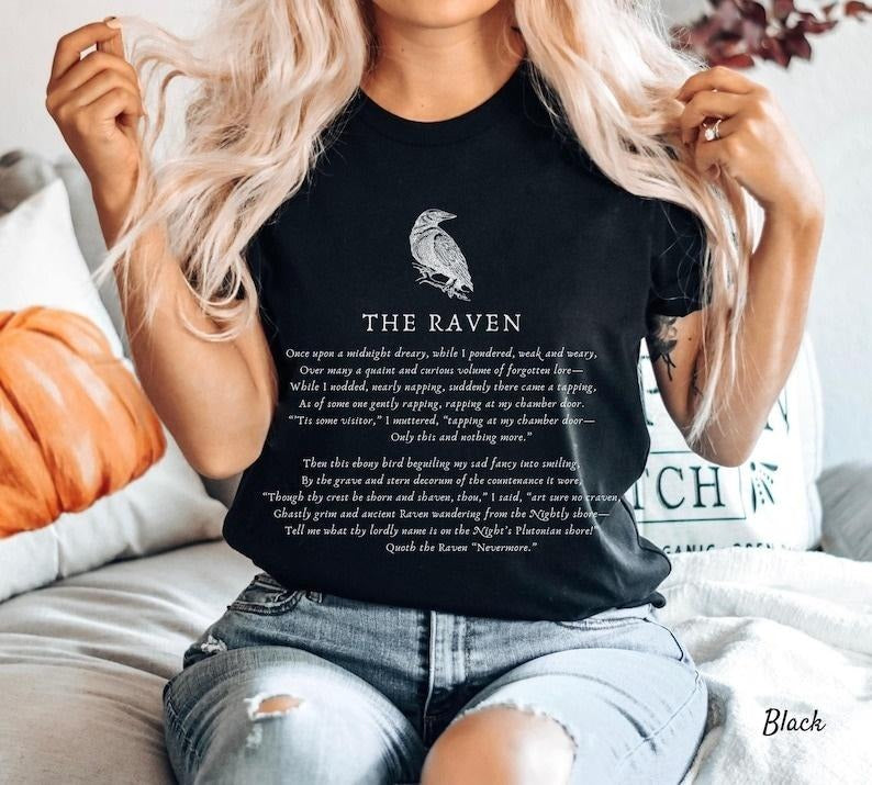 Raven Edgar Allan Poe Shirt, Poem Nevermore T shirt, Unisex Hoodie, Sweatshirt | HypeDripTees.com