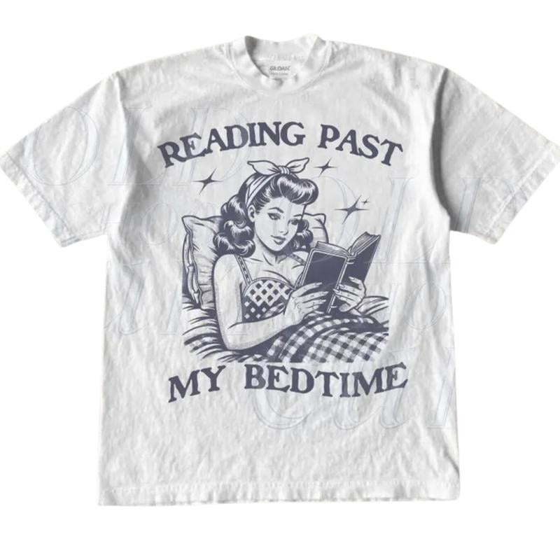 Reading Past My Bedtime Retro T-Shirt, Funny Women Book Lovers T-shirt, Reading Mom Shirts, Vintage 90s Gag Unisex Shirt,...