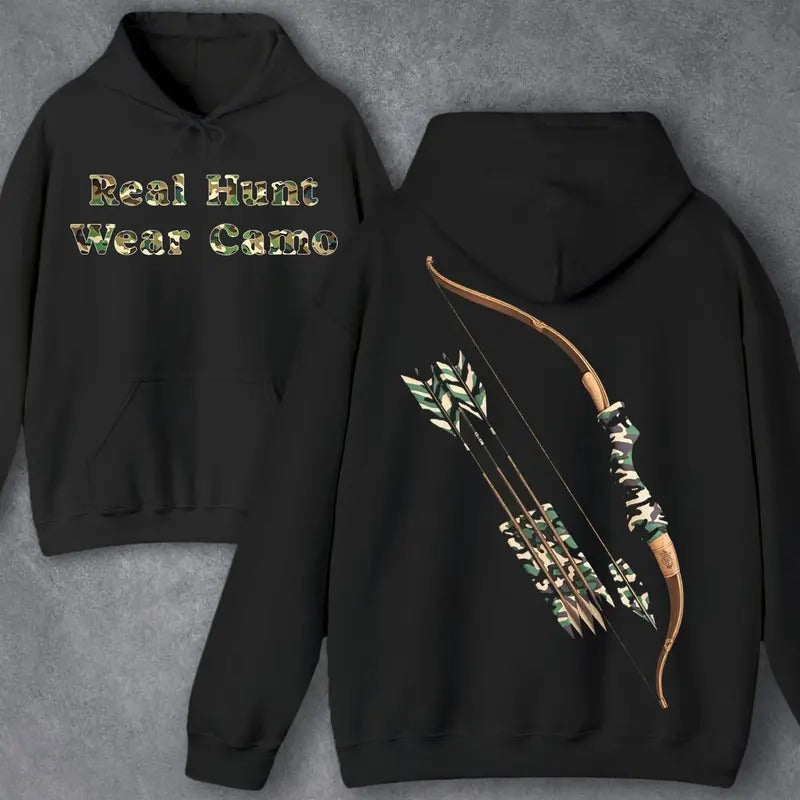 Real Hunt Wear Camo Hunting Bow Arrows 2 Sides Unisex Hoodie - Sweater - T-shirt Sweatshirt | HypeDripTees.com