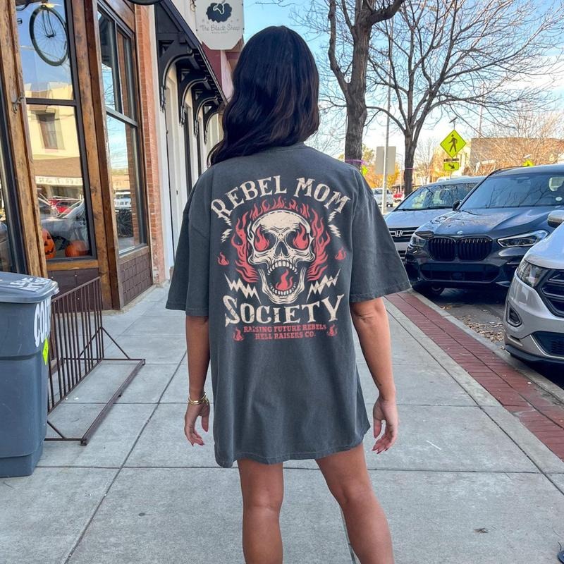 Rebel Mom Society Shirt, Motherhood Shirt, Cool Mom Tee, Trendy Mama Shirt, Front Back Print Shirt, New Mom Gifts Hoodie,...