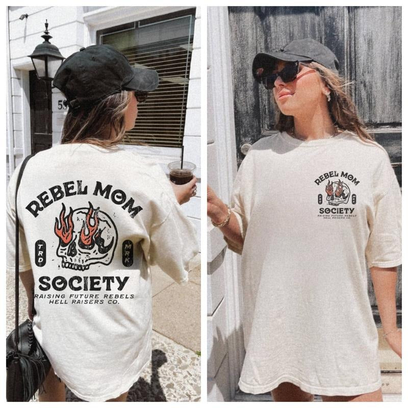 Rebel Mom Society Tee Comfort Colors Retro Grunge Edgy Mom Shirt Mothers Day Gift New Mom Bonus Mom First Time Mom...