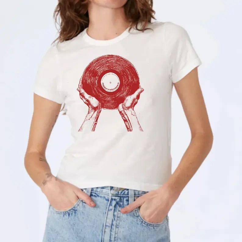 Record Graphic Baby Tee, Heavy Cotton, Iconic Slogan T-shirt, 90s Aesthetic Super Model Vintage Tee Trending Print Top...