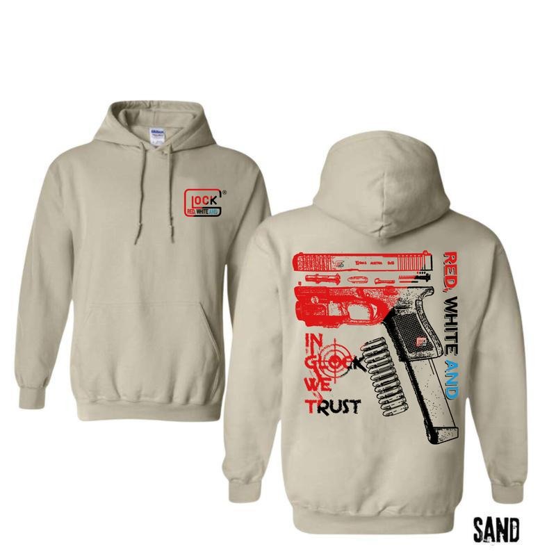 Red And White In GLock We Trust Hoodie, T-shirt, Menswear And Women  Pullover Classic Unisex Sweatshirt | HypeDripTees.com