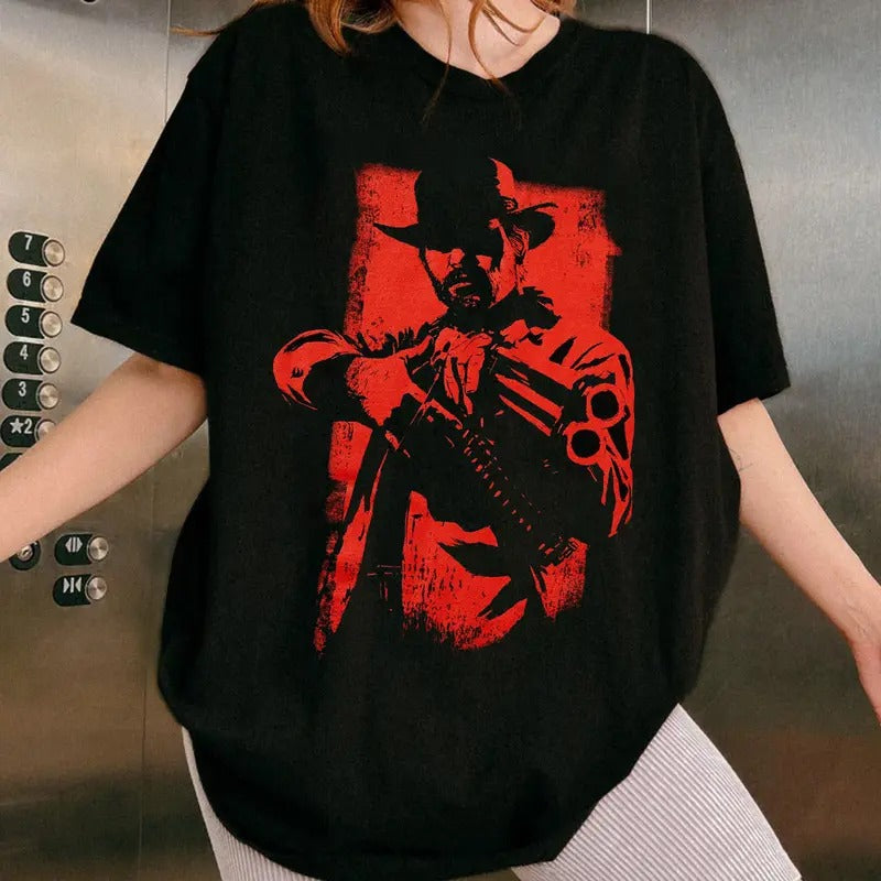 Red Arthur Morgan Vintage T-Shirt, Arthur Morgan Red D*ad Redemption Shirt, Gift For Movies Lovers Casual Clothing Fabric...
